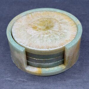 Art Deco Custom Set Of 4 Resin Epoxy Coasters With Holder Iridescent